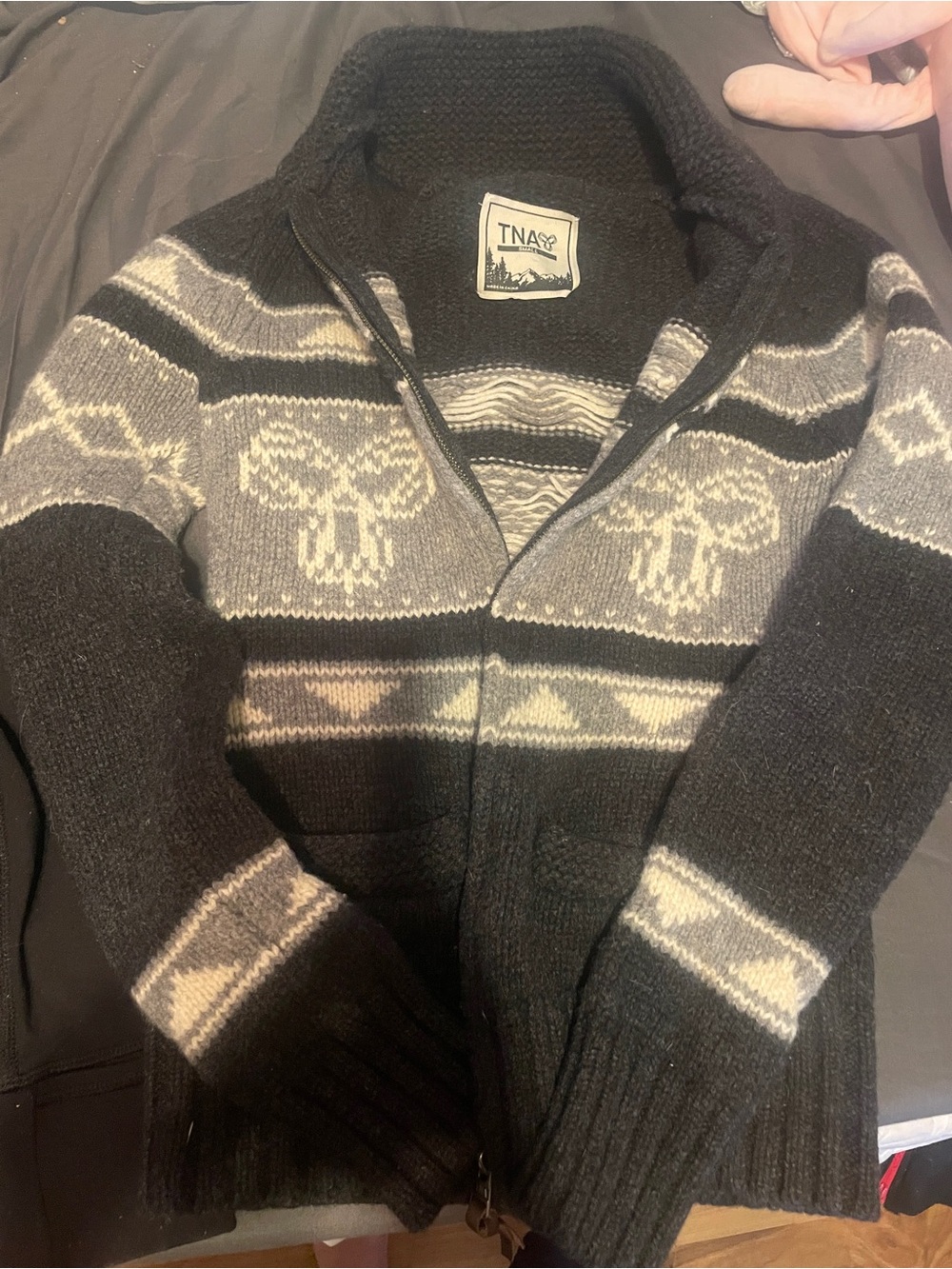 TNA Black and Gray Nordic Zip-Up Sweater